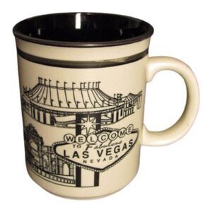 Fabulous Las Vegas Ceramic Coffee Mug Beige Black Cup Souvenir Casinos